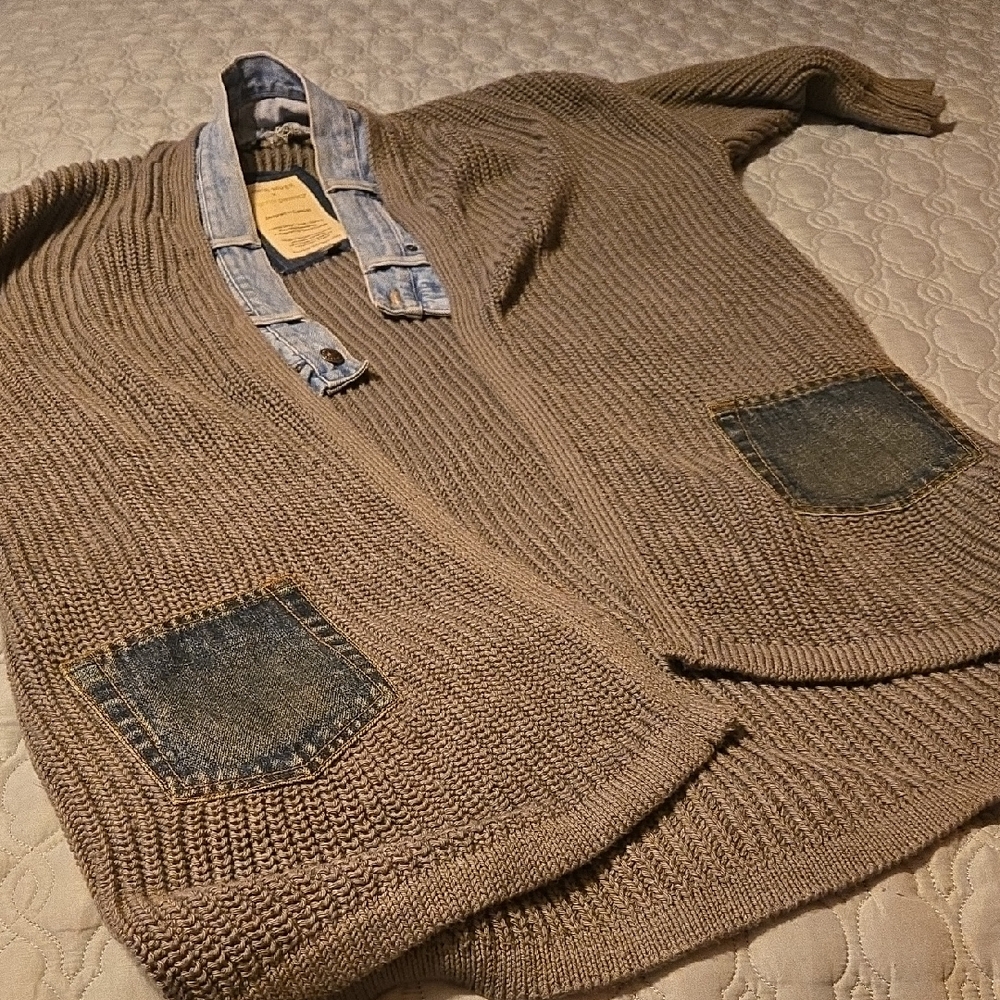Heavy Gray Sweater with Denim Accents Shannon Passero